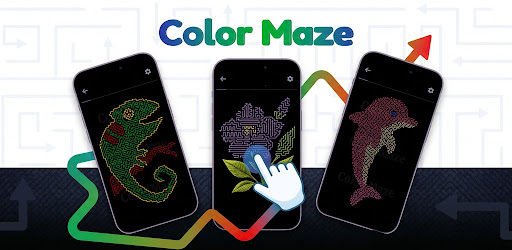 Color Maze featuring colorful maze drawings on mobile screens